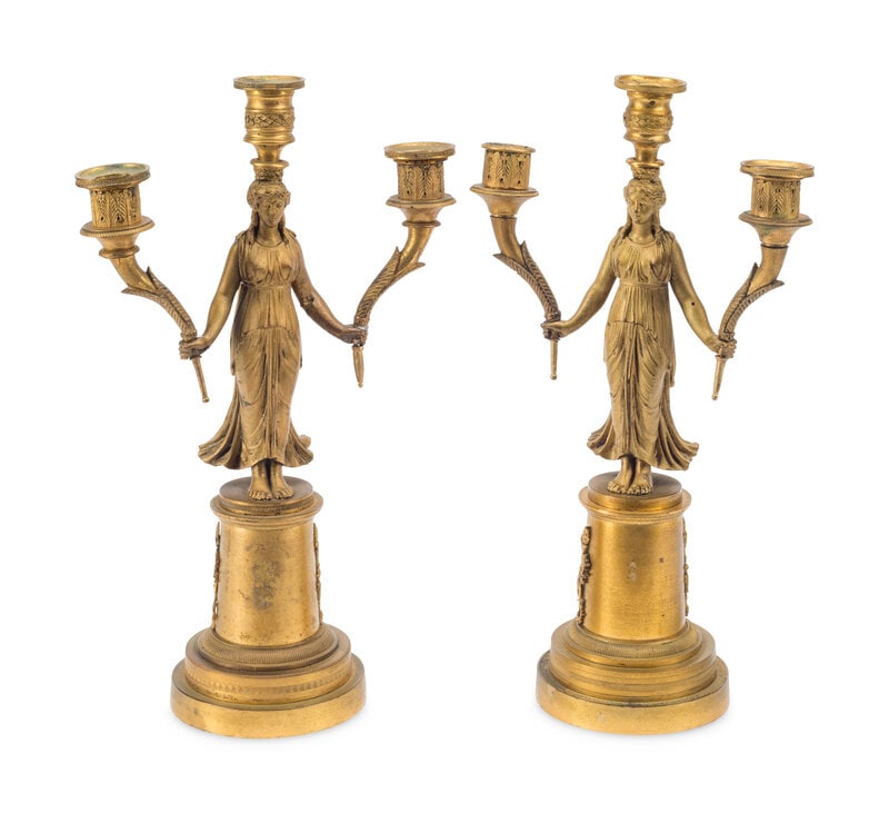 A Pair of Empire Style Gilt Bronze Three-Light Figural Candelabra (1 of 4)