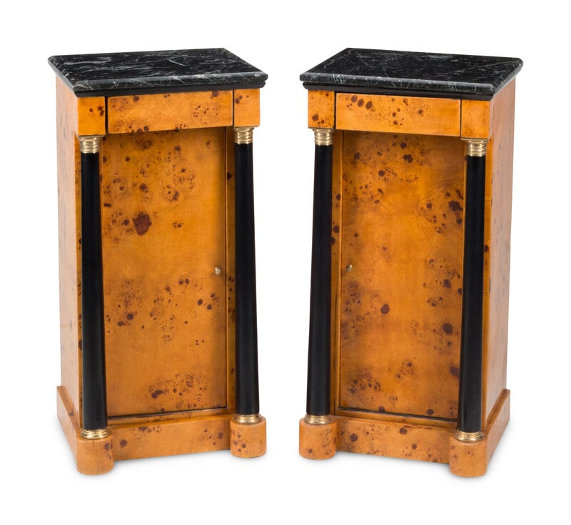 A Pair of Empire Style Part-Ebonized Marble-Top Bedside Tables (1 of 2)