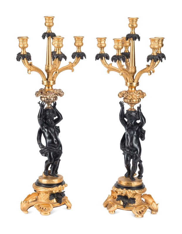 A Pair of French Gilt and Patinated Bronze Figural Six-Light Candelabra (1 of 4)
