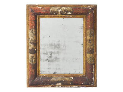 A William & Mary Gesso, Painted and Parcel-Gilt Wood Mirror: A William & Mary Gesso, Painted and Parcel-Gilt Wood Mirror Late 17th / Early 18th Century with some remnants of decoupaged figures and elements. 24 3/8 x 20 1/2 inches. 24 3/8 x 20