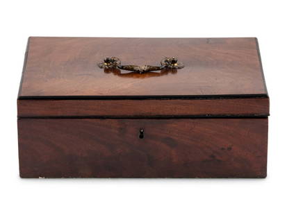 A George III Mahogany Campaign Stationary Box: A George III Mahogany Campaign Stationary Box Fourth Quarter 18th Century Height 4 1/2 x width 12 x depth 9 inches Property from the Charlecote Antique Store, Kansas City, Missouri This