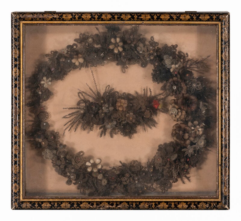 A Large Framed Victorian Hairwork Wreath (1 of 3)