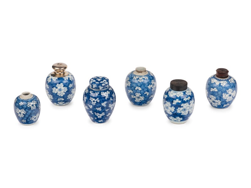 A Collection of Six 'Hawthorne' Pattern Porcelain Jars