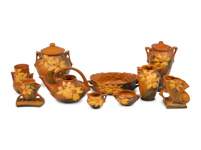 A Group of Ten Roseville Lily Pottery Articles: A Group of Ten Roseville Lily Pottery Articles 20th Century Height of tallest 10 1/2 inches. Property from the Historic Dr. John McLean House, Pullman, Chicago