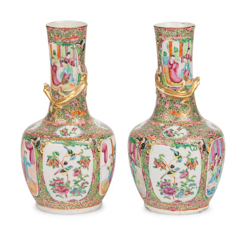 A Pair of Chinese Export Rose Medallion Vases