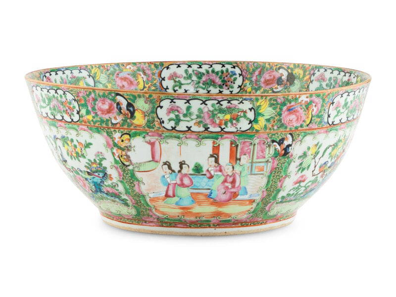 A Chinese Export Rose Medallion Punch Bowl