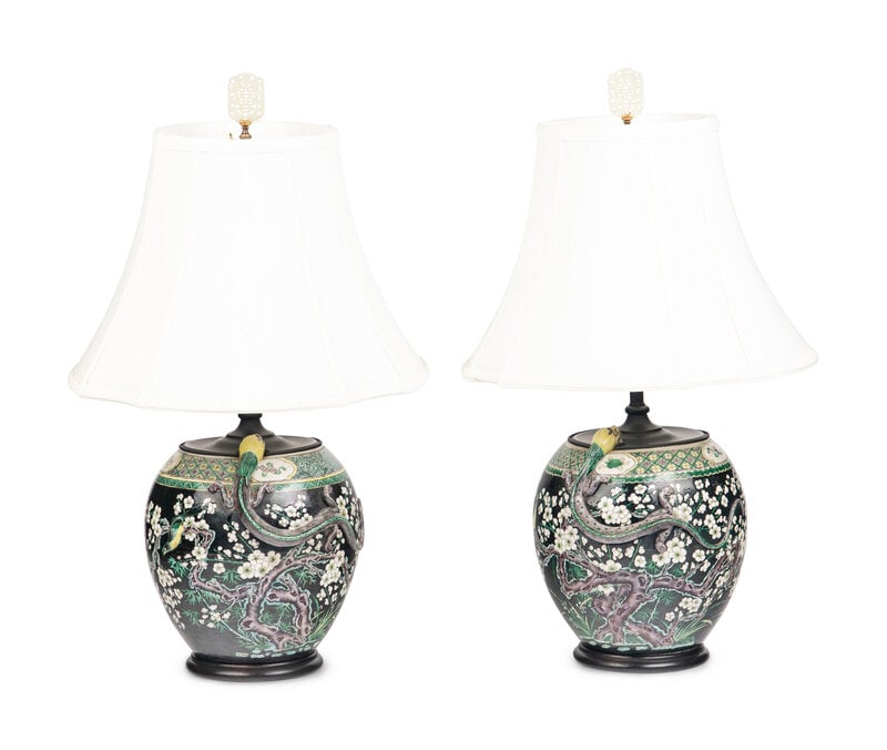 A Pair of Chinese Porcelain Jars Mounted as Lamps: A Pair of Chinese Porcelain Jars Mounted as Lamps 20th Century Height of jars 12 inches. Property from a Private Collection, Philadelphia This lot is located in Chicago