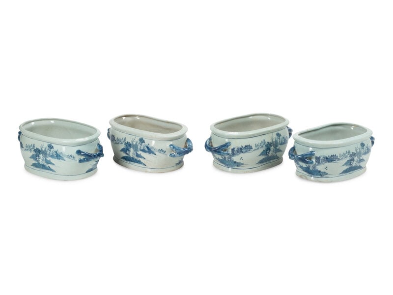 A Group of Four Chinese Blue and White Porcelain Jardinières (1 of 3)