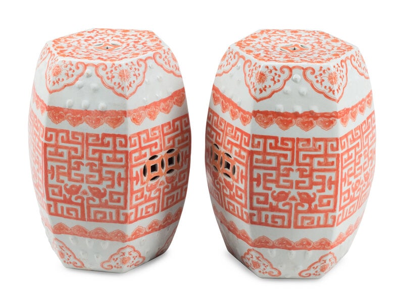 A Pair of Chinese Porcelain Hexagonal Garden Seats (1 of 2)
