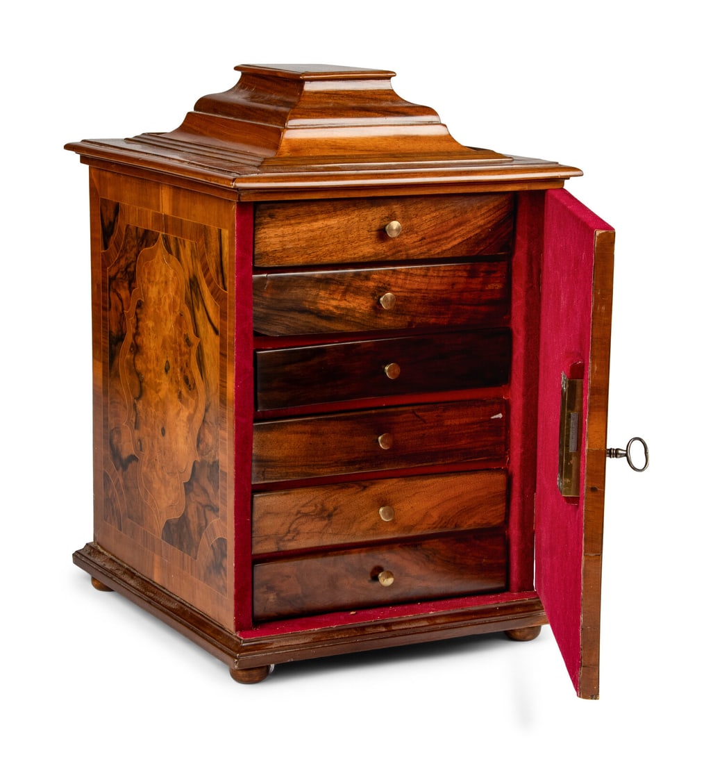 A Continental Walnut Collector's Cabinet
