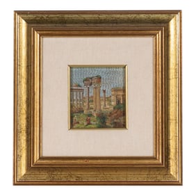 An Italian Micromosaic and Painted Panel Depicting the Roman Forum