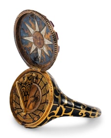 A Continental Gold, Jeweled and Enamel Decorated "Surprise" Compass-Ring