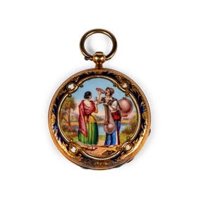 A Continental Gold and Enamel Locket Watch