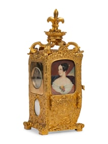 A French Gilt-Bronze Hour Repeater Carriage Clock in the Form of a Sedan Chair