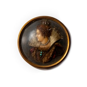 A Continental Wax and Jewel-Inset Profile Medallion of Catherine de' Medici