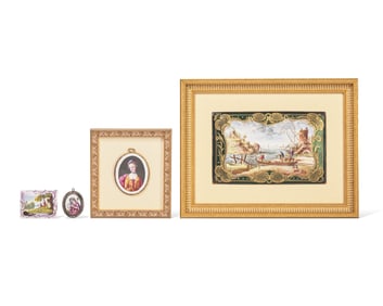 Four South Staffordshire or Continental Enamel Plaques