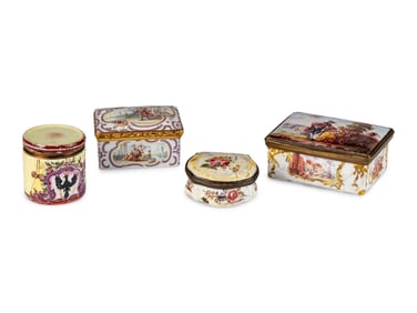 Four Staffordshire Enamel Snuff Boxes