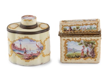 A South Staffordshire Enamel Tea Caddy and Étui