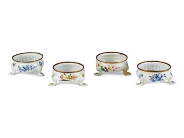 Two Pairs of Staffordshire Enamel Salt Cellars