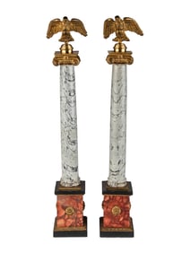 A Pair of Italian Gilt-Bronze Mounted Variegated Grey and Breccia Rosso Marble Columns