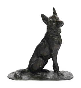 French (19th/20th Century): French (19th/20th Century) German Shepherd bronze signed LeBlanc on base with Barbedienne foundry mark Height 14 1/4 x width 13 3/4 inches. Property from the Estate of Andrew Cunningham Ware