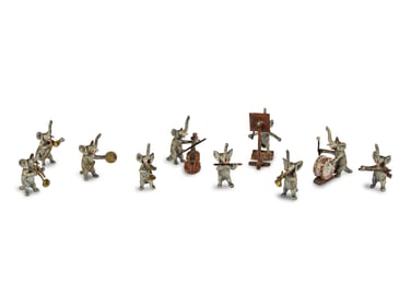 A Ten-Piece Vienna Cold Painted Bronze Elephant Band
