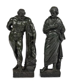 Two Italian Carved Marble Figures of Farnese Heracles and Aristides