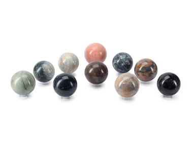 A Group of Ten Italian Grand Tour Style Marble Spherical Ornaments