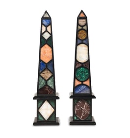 A Monumental Pair of Specimen Marble and Slate Obelisks