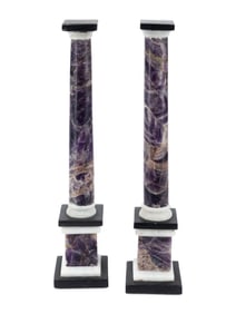 A Pair of Semiprecious Stone and Marble Column Ornaments