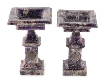A Pair of Hardstone Square Tazze