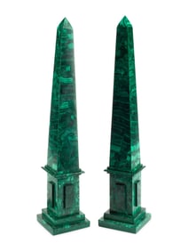 A Pair of Large Malachite Obelisks