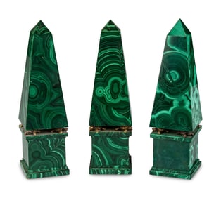 A Set of Three Malachite Obelisks