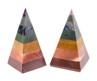 A Pair of Italian Grand Tour Style Hardstone and Semiprecious Stone Pyramids