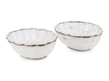 A Pair of Silver Mounted Fluted Rock Crystal Bowls