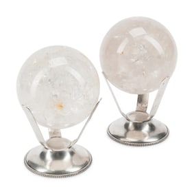 A Pair of Silver-Plate and Rock Crystal Table Ornaments