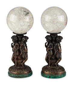 A Pair of Rock Crystal and Patinated Bronze Table Ornaments