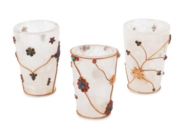 A Set of Three Jeweled Rock Crystal Cups