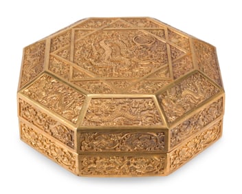 A Chinese Gilt Bronze Octagonal Box and Cover