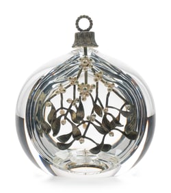 A Steuben Glass, Gilt-Metal and Pearl Mistletoe Sculpture