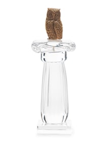 A Steuben Glass and 18 Karat Gold Column of the Owl Sculpture