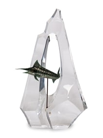 A Steuben Glass and Enameled Silver Blue Marlin Sculpture