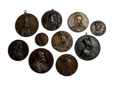 Ten Continental Bronze Bas Relief Portrait Plaques