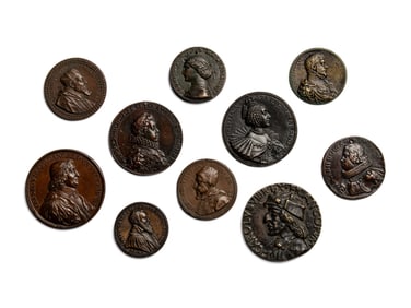 Ten Continental Bronze and Copper Commemorative Portrait Medallions