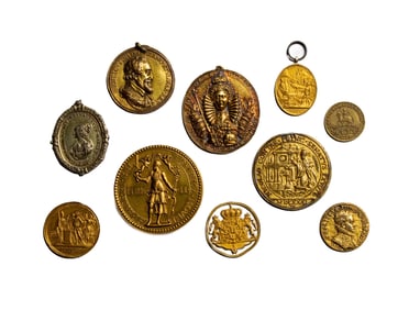 Ten Gilt-Metal and Brass Commemorative Medallions