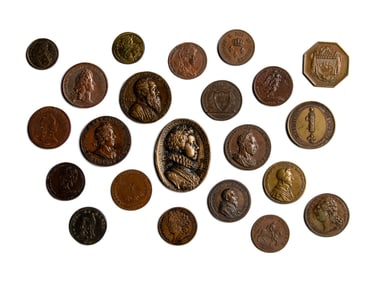 A Collection of Continental Bronze, Copper and Mixed-Metal Commemorative Medallions and Jetons