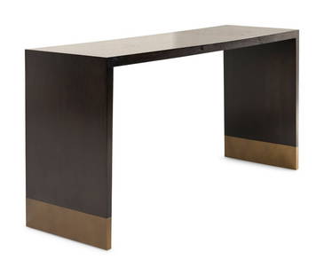 A Custom Mahogany and Brass Console Table: A Custom Mahogany and Brass Console Table DMID, Chicago, 21st Century Height 36 x width 72 x depth 22 1/4 inches. Property from the Chicago Residence of Interior Designer Donna Mo