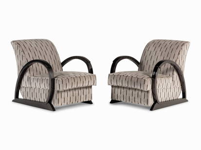 A Pair of Hugues Chevalier Sycamore Liberty Armchairs: A Pair of Hugues Chevalier Sycamore Liberty Armchairs Height 28 1/2 x width 26 1/2 x depth 30 inches. Property from the Chicago Residence of Interior Designer Donna Mon