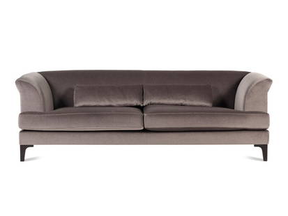 A Hugues Chevalier Vendôme Sofa: A Hugues Chevalier Vend&#244;me Sofa 20th Century labeled for maker beneath cushion; together with two bolster pillows with matching upholstery. Height 28 x width 88 x depth 34 inches.