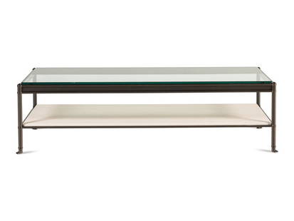 A Holly Hunt D'Orsay Glass and Marble Low Table: A Holly Hunt D'Orsay Glass and Marble Low Table 20th Century Height 18 1/4 x width 65 1/2 x depth 26 1/4 inches. Property from the Chicago Residence of Interior Designer